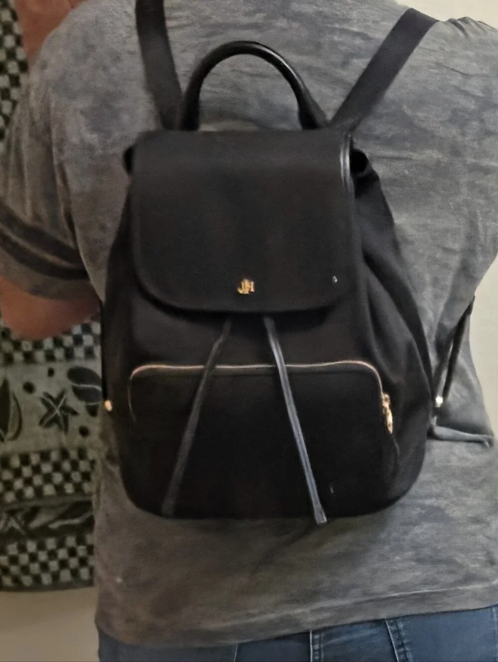 Ralph Lauren Black RL Logo Drawstring Backpack